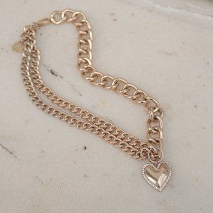 Large Heart 16" Gold and diamond cz Necklace